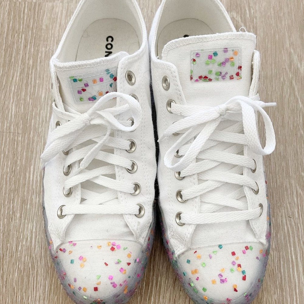 White/Confetti Converse Low-Tops